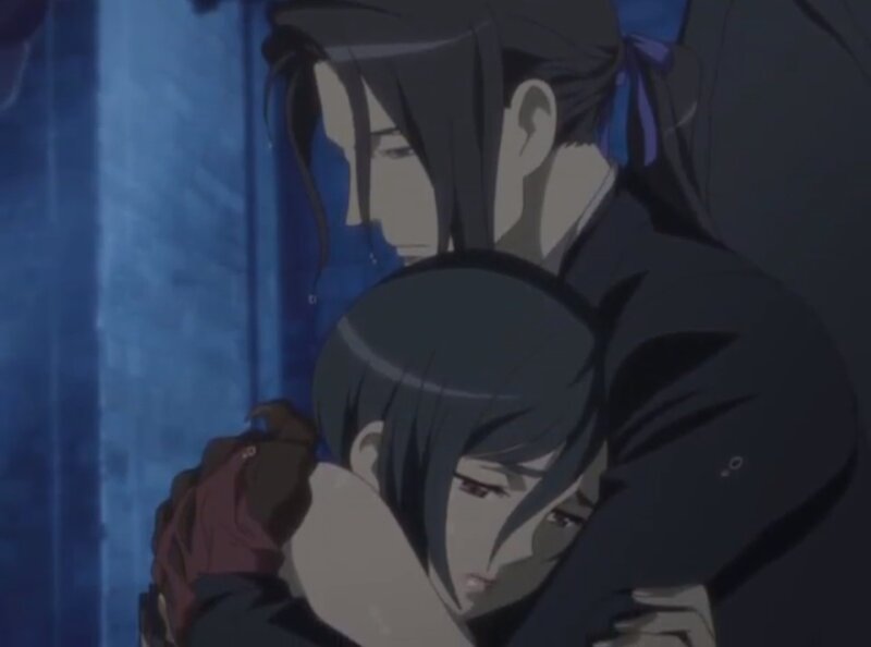 Two Characters Hugging — Blue, Dramatic, Night, Anime, Hug