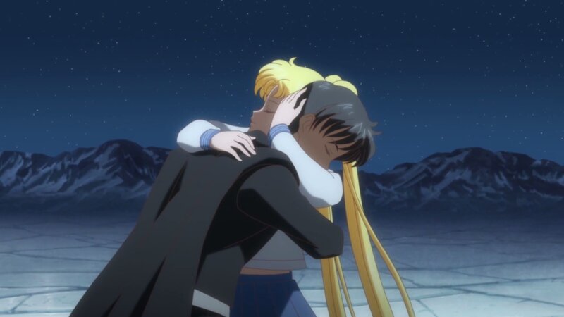 Two Characters Hugging — Blue, Dramatic, Night, Anime, Mountains