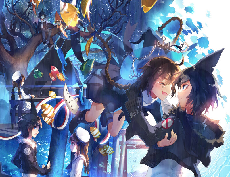Two Characters Hugging — Blue, Dreamy, Night