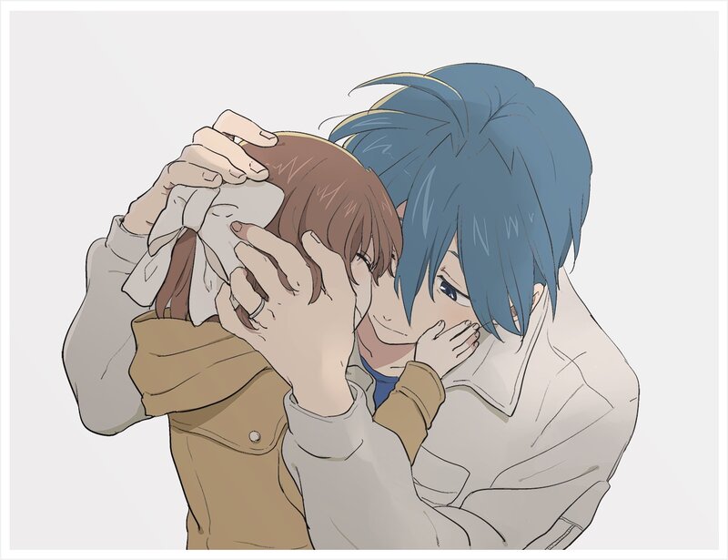 Two Characters Hugging — Blue, Intimate, Anime