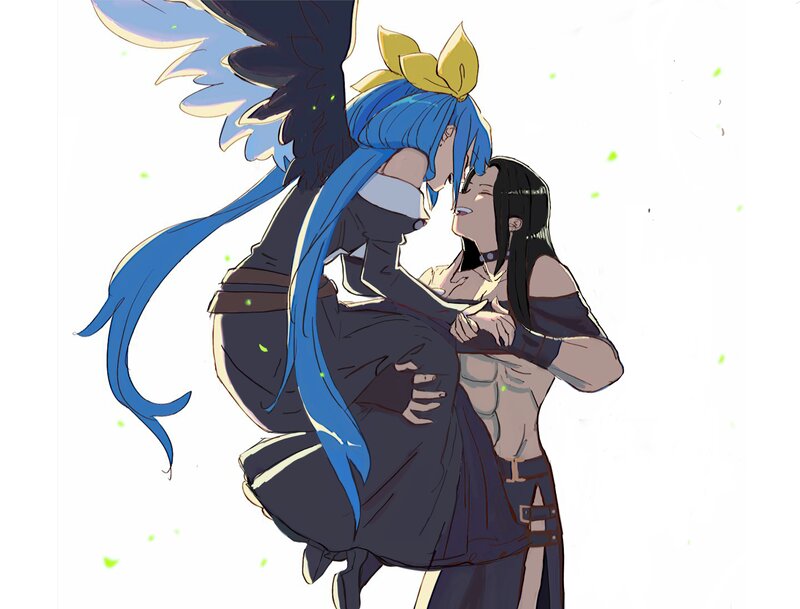 Two Characters Hugging — Blue, Intimate, Anime, Wings