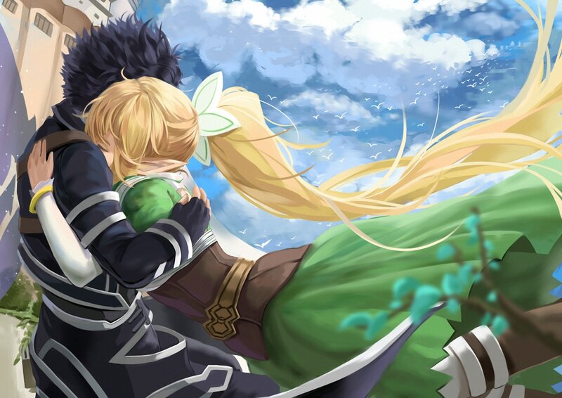 Two Characters Hugging — Blue, Serene, Afternoon, Anime