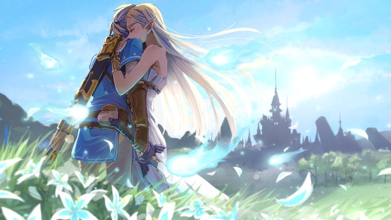 Two Characters Hugging — Blue, Serene, Afternoon, Digital Art