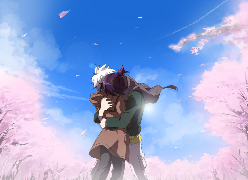 Two Characters Hugging — Blue, Serene, Spring