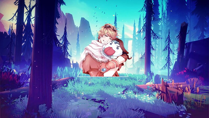 Two Characters Hugging — Blue, Serene, Sunset