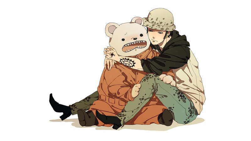 Two Characters Hugging — Brown, Dramatic, Anime, Bear Mask