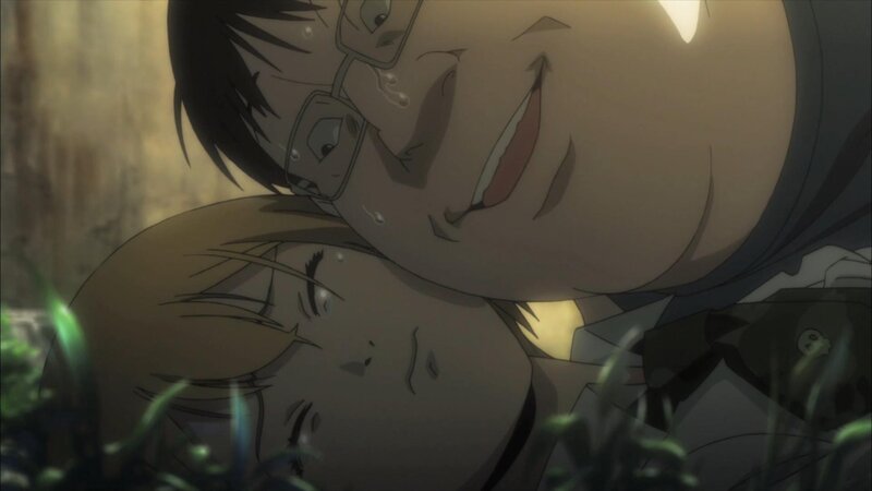 Two Characters Hugging — Brown, Dramatic, Anime, Glasses