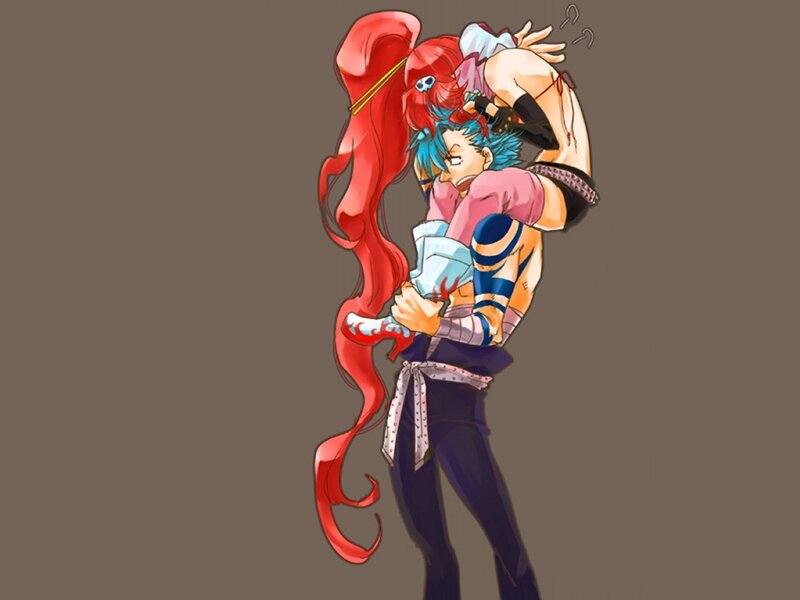 Two Characters Hugging — Brown, Dramatic