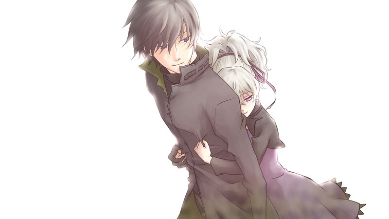 Two Characters Hugging — Gray, Calm