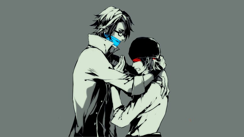 Two Characters Hugging — Gray, Dramatic, Manga