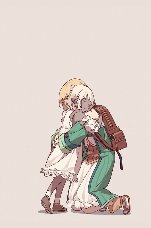 Two Characters Hugging — Green, Calm