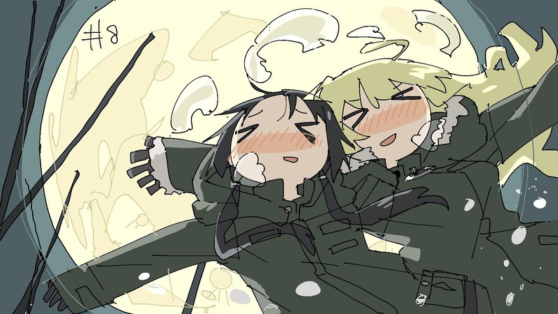 Two Characters Hugging — Green, Playful