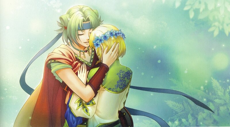 Two Characters Hugging — Green, Serene, Spring