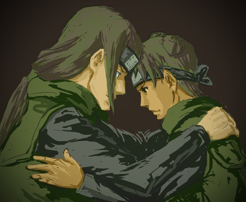 Two Characters Hugging — Green