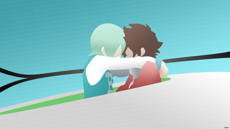 two characters hugging on a hill