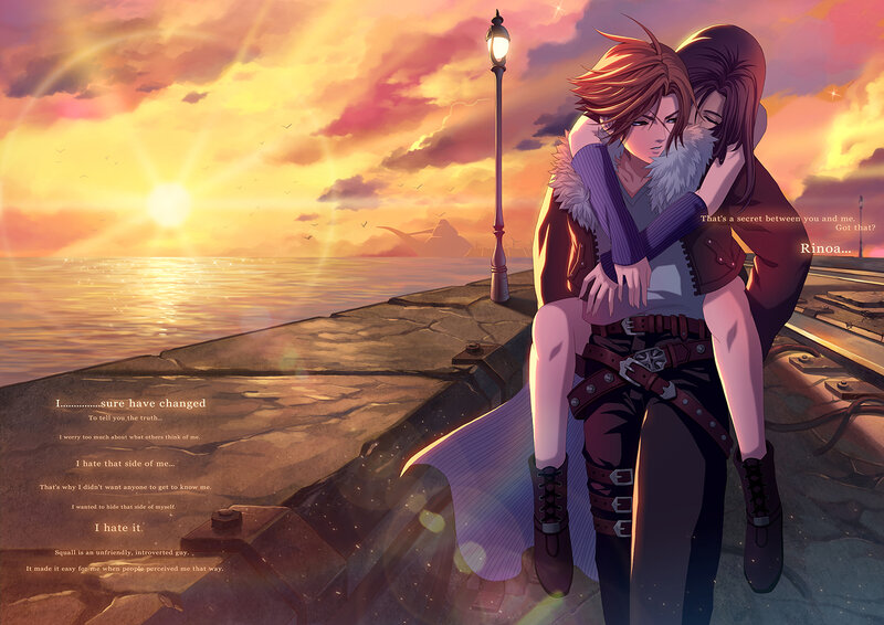 Two Characters Hugging — Orange, Dramatic, Sunset, Anime