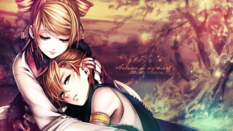 Two Characters Hugging — Orange, Serene