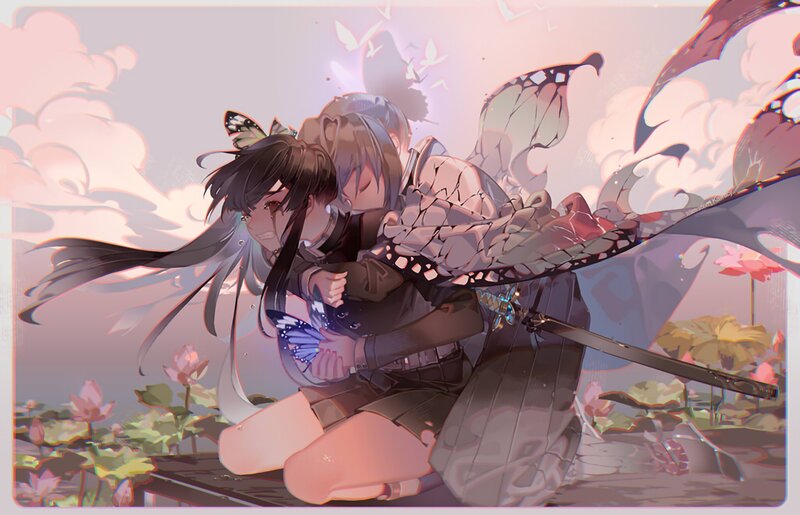 Two Characters Hugging — Pink, Serene