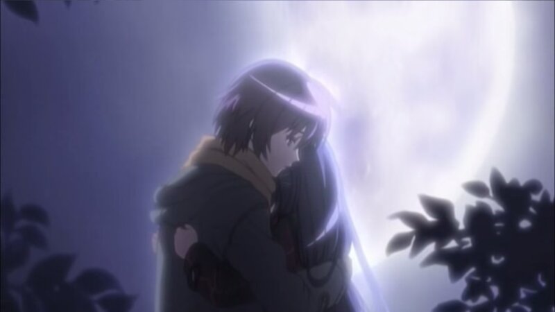 Two Characters Hugging — Purple, Dramatic, Night