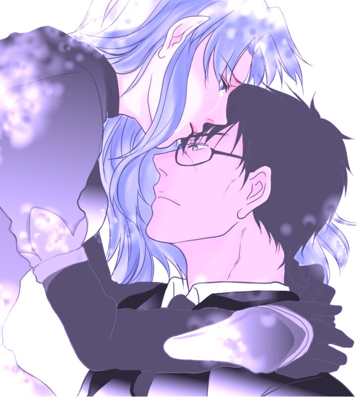 Two Characters Hugging — Purple, Intimate, Anime, Hug
