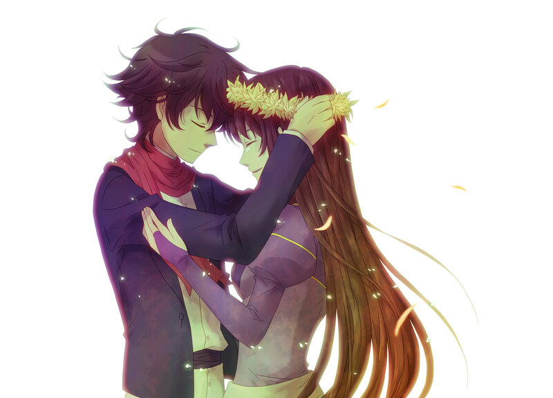 Two Characters Hugging — Purple, Serene