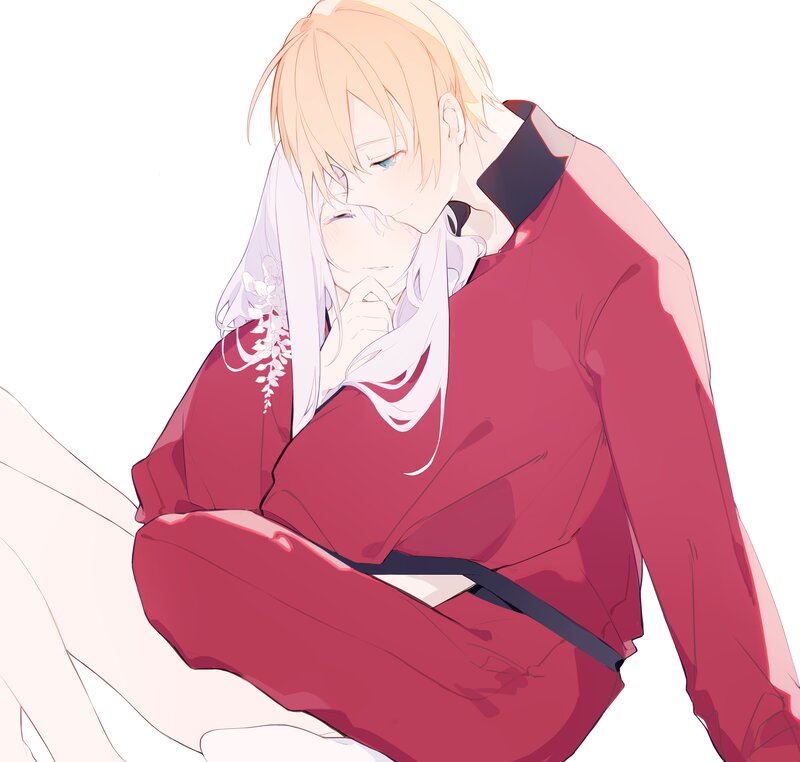 Two Characters Hugging — Red, Calm