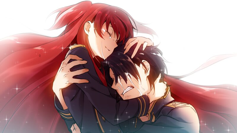 Two Characters Hugging — Red, Emotional