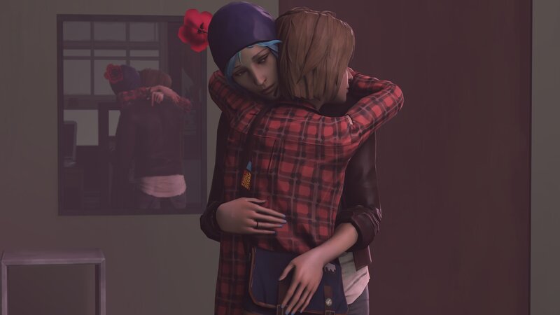 Two Characters Hugging — Red, Intimate