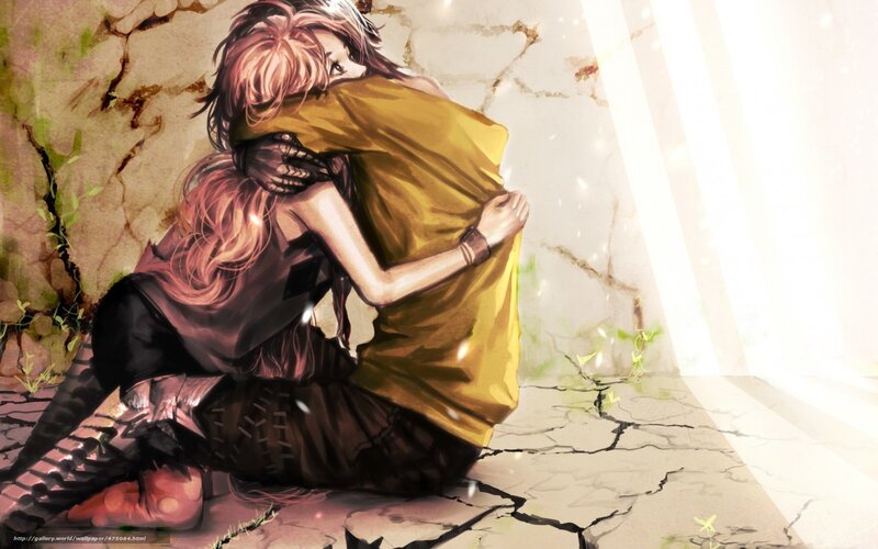 two characters hugging