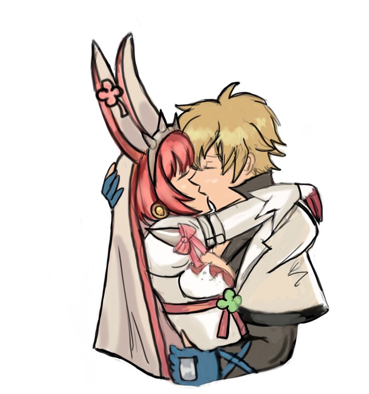 Two Characters Hugging — White, Affectionate, Digital Art, Hug, Kiss
