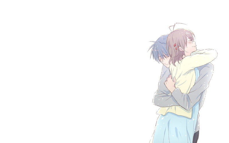 Two Characters Hugging — White, Calm, Winter