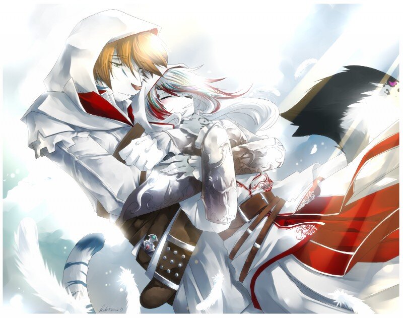 Two Characters Hugging — White, Dramatic, Digital Art