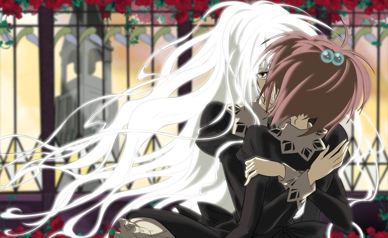 Two Characters Hugging — White, Dramatic, Sunset, Anime