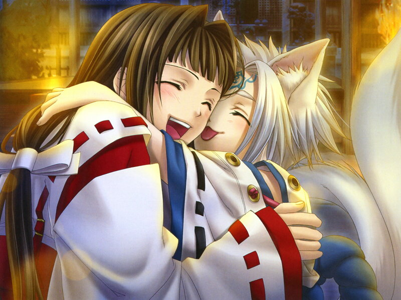 Two Characters Hugging — White, Warm