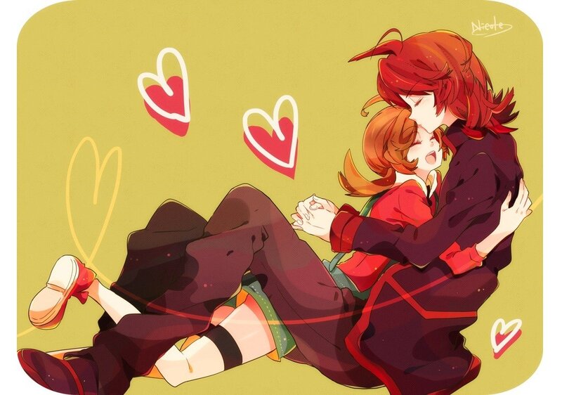 Two Characters Hugging — Yellow, Affectionate, Anime