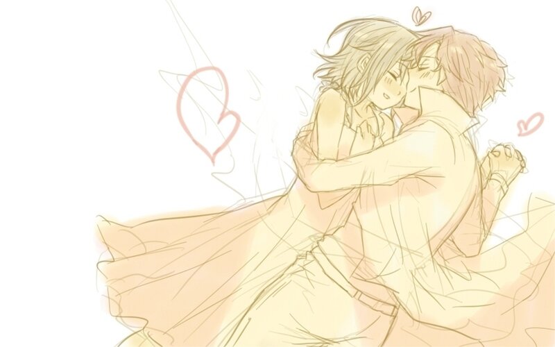 Two Characters Hugging — Yellow, Romantic