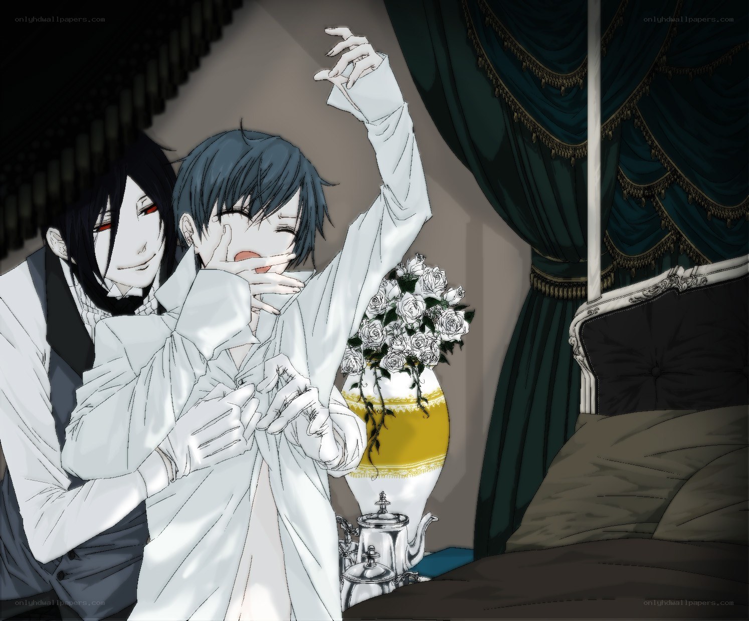 Two characters in a bedroom
