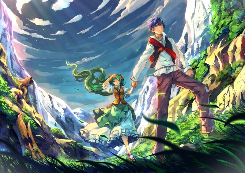 Two Characters in a Canyon — Green, Dramatic
