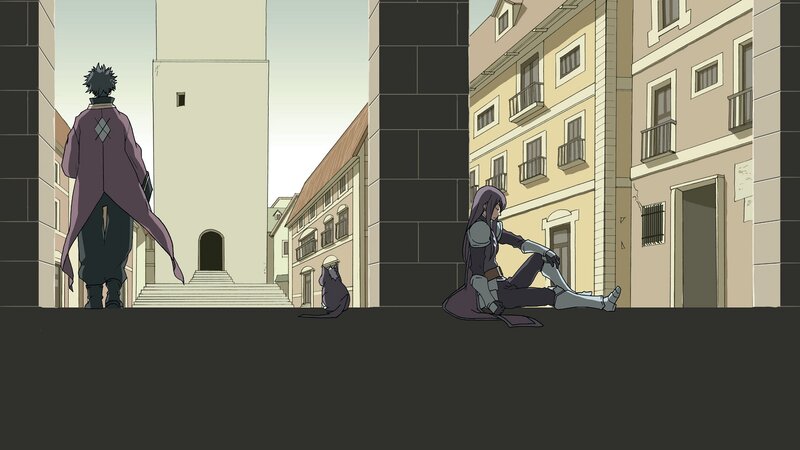 Two characters in a city alley