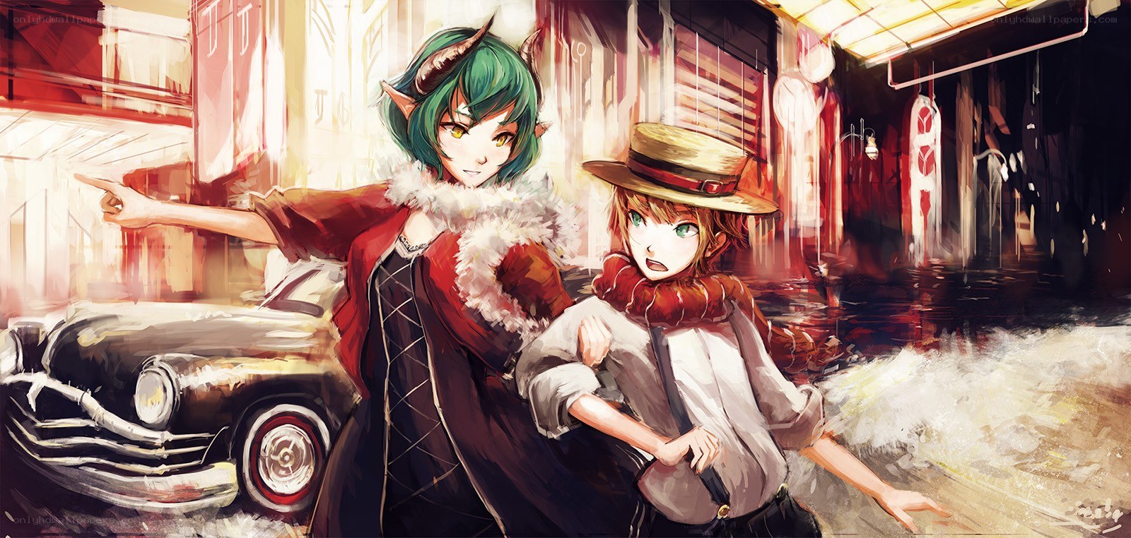 Two characters in a city street