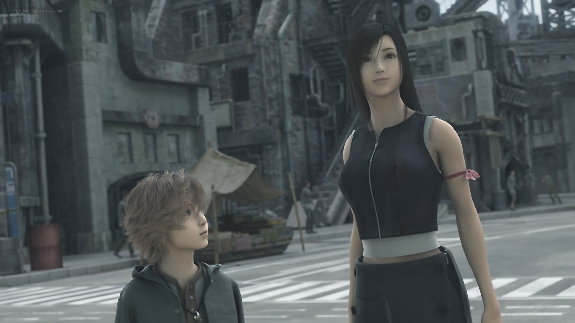 Two characters in a city