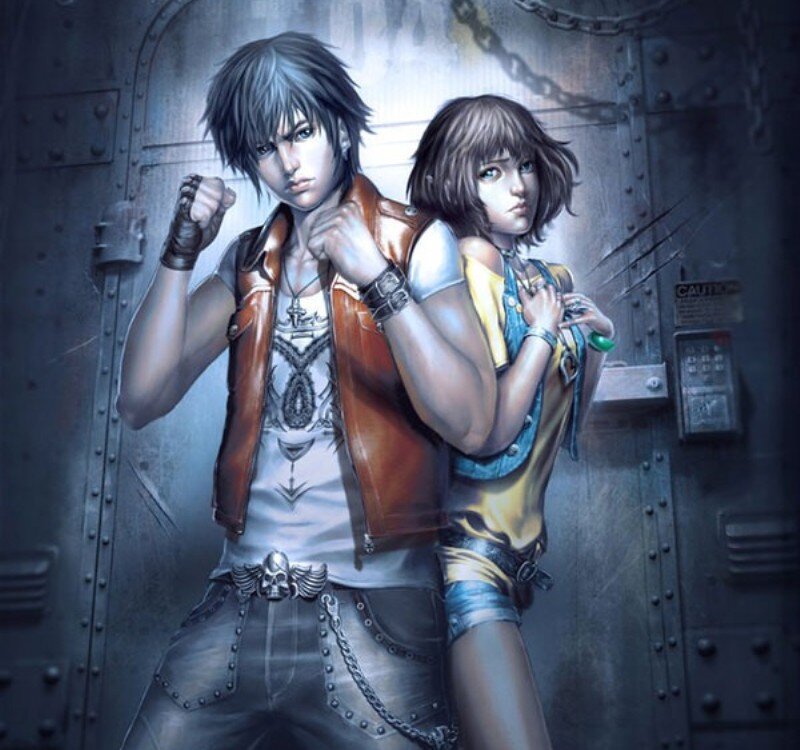Two Characters in a Corridor — Gray, Dramatic, Digital Art