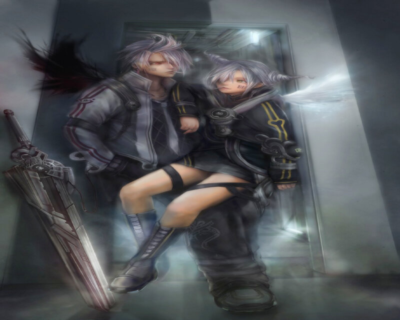 Two Characters in a Corridor — Gray