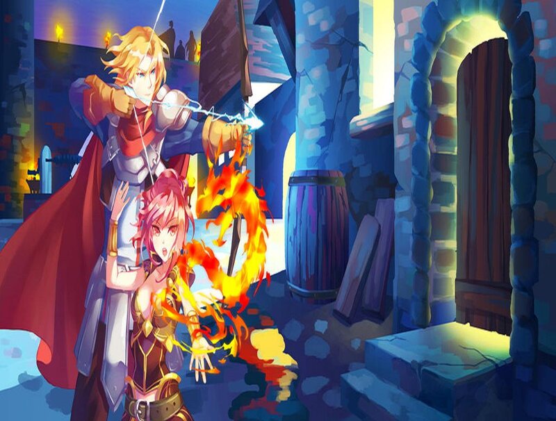 Two Characters in a Courtyard — Blue