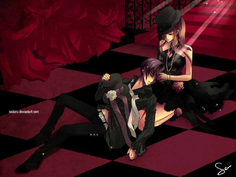Two characters in a dark room