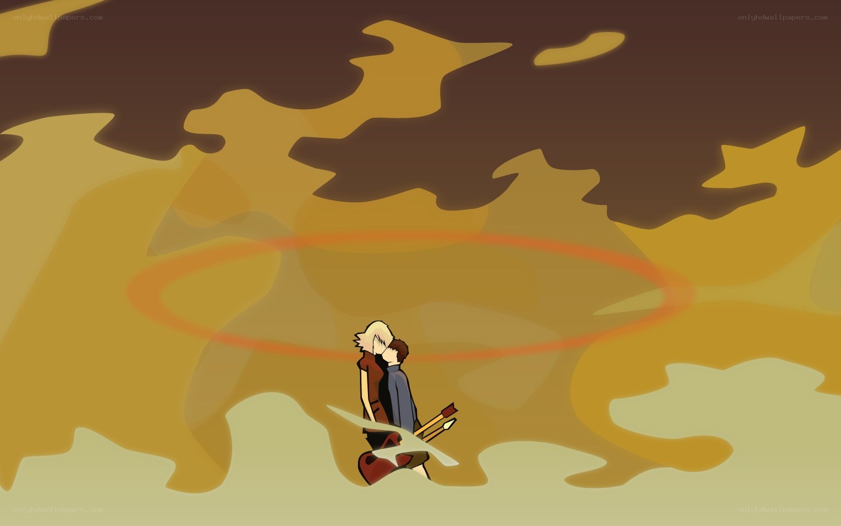 Two characters in a desert landscape