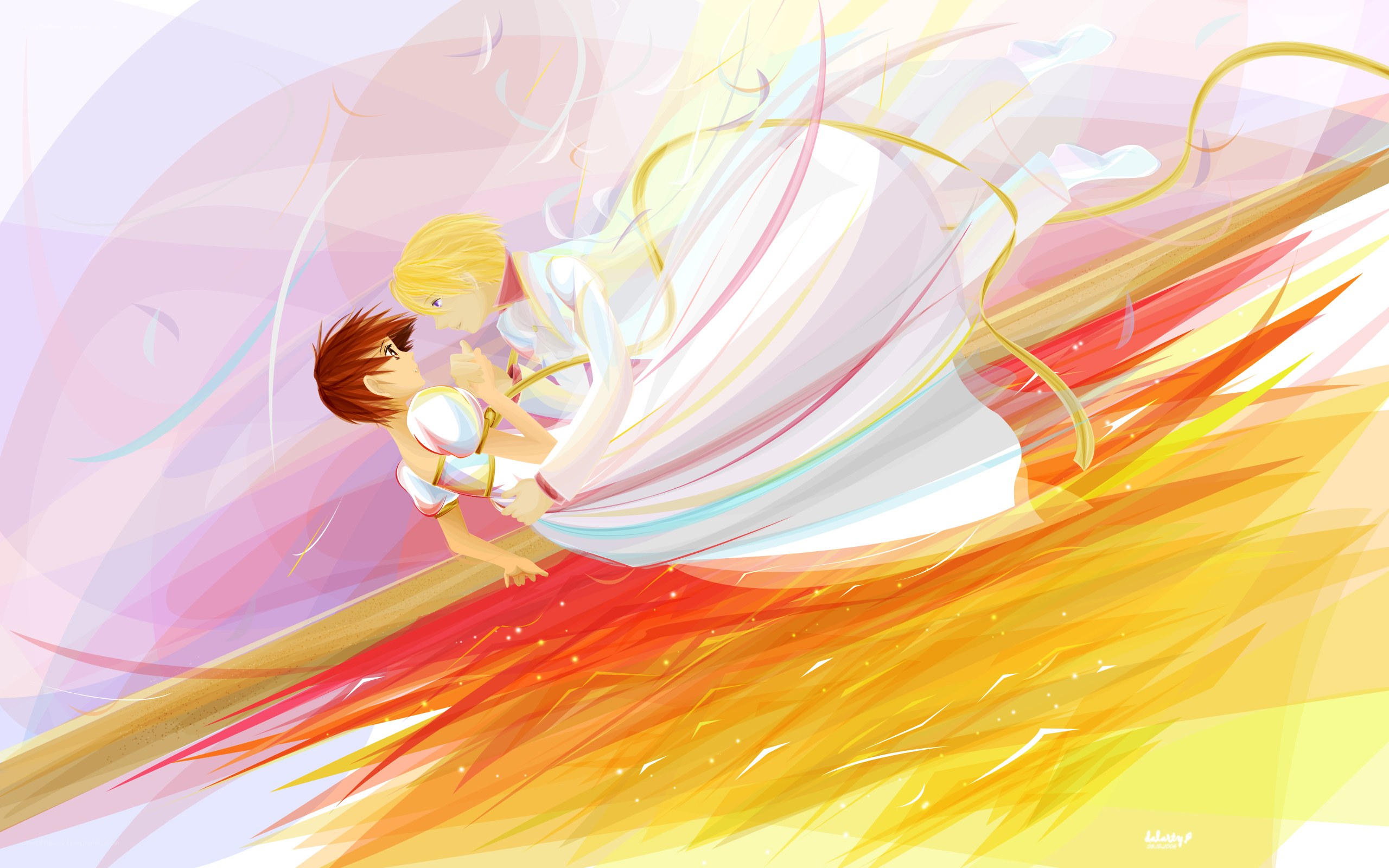 Two characters in a dynamic embrace
