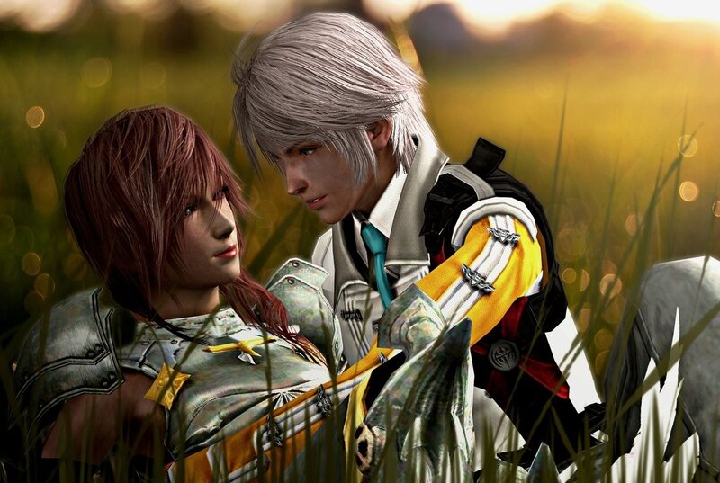 Two Characters in a Field — Green, Serene, Sunset