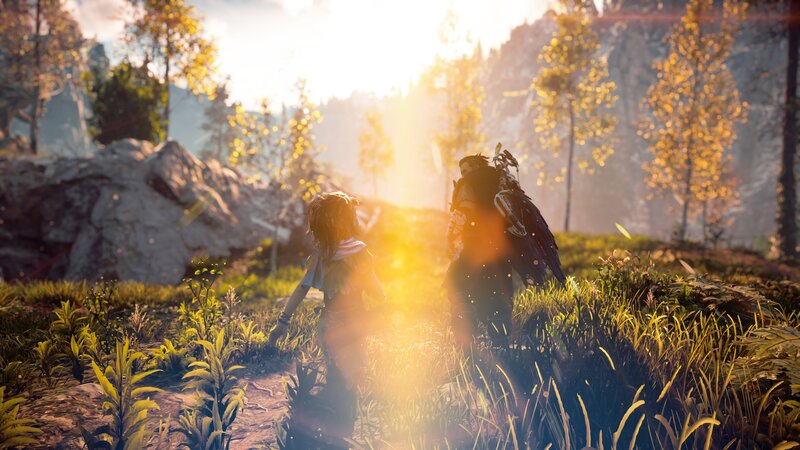 Two Characters in a Field — Yellow, Serene, Sunset, 3d Render