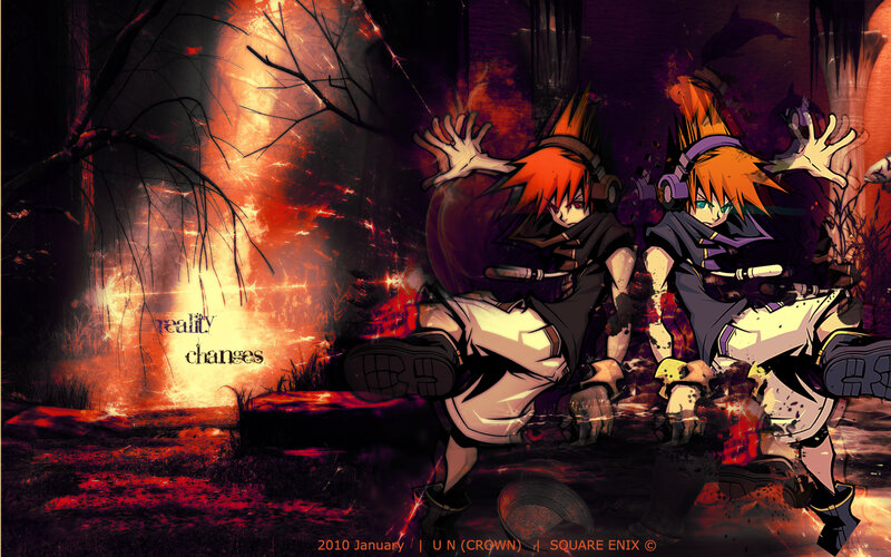 Two characters in a fiery forest